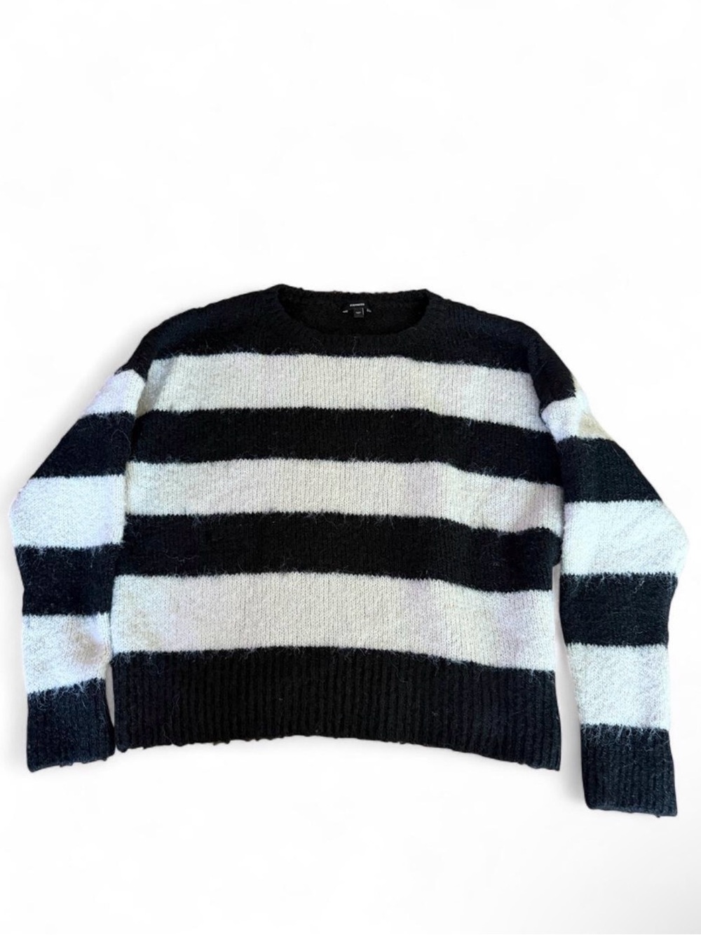 Express Black and White Striped Crewneck Sweater